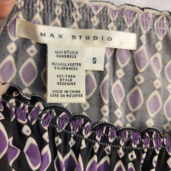Max Studio Womens Smocked Bodice A-Line Dress Small Purple Black Boho - Picture 3 of 6